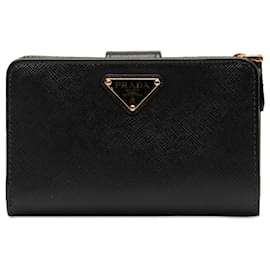 Prada-Prada Black Saffiano Leather Compact Wallet-Black