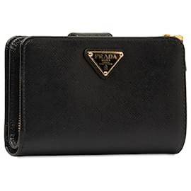 Prada-Prada Black Saffiano Leather Compact Wallet-Black