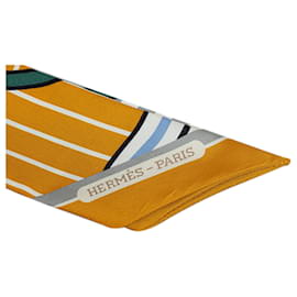 Hermès-Hermes Yellow Quadrige Bayadère Twilly Silk Scarf-Jaune