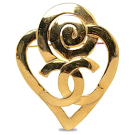 Chanel-Broche de corazón Chanel Gold CC-Dorado