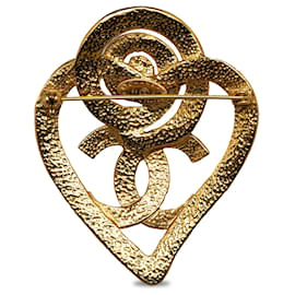 Chanel-Broche de coração Chanel Gold CC-Dourado