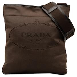 Prada-Prada Brown Canapa Logo Crossbody-Brown,Dark brown