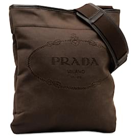 Prada-Prada Brown Canapa Logo Crossbody-Brown,Dark brown