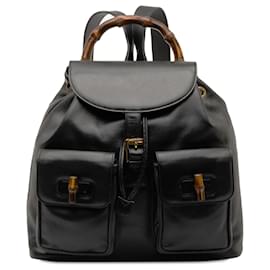 Gucci-Gucci Black Bamboo Drawstring Leather Backpack-Black