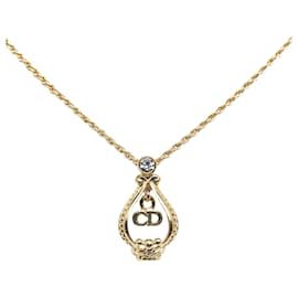Dior-Dior Gold Logo Charm Pendant Necklace-Golden