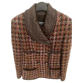 Chanel-Chanel 92A Museu Tweed & Black Leather Jacket 38-Brown