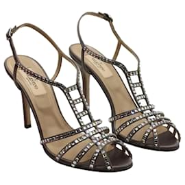 Valentino-Sandálias metálicas com enfeites de cristal-Metálico