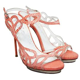 Alice + Olivia-Coral Leather Sandals-Orange,Coral
