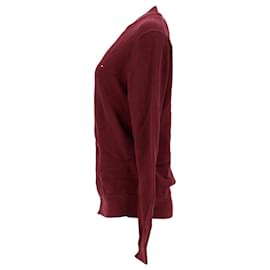 Tommy Hilfiger-Pull zippé en coton pour hommes-Rouge,Bordeaux