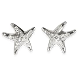 Tiffany & Co-TIFFANY & CO. Orecchini Elsa Peretti vintage con stella marina e diamanti in platino 0.3 ctw-Argento,Metallico
