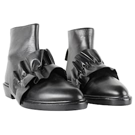 Msgm-Black Leather Flat Anckle Boots-Black
