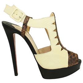 Christian Louboutin Croc and Lizard Peep Toe Heels Yellow