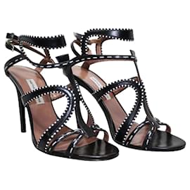 Tabitha Simmons-Black Strappy Stilettos with White Feature Stitching-Black