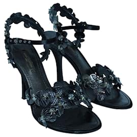 Louis Vuitton-Black Sandals with Crystal Embellishments-Black