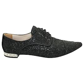 Miu Miu-Dark Grey Glitter Pointed Toe Shoes-Grey