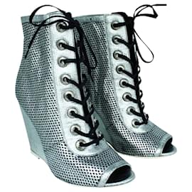 Chanel-Silver boots-Silvery,Metallic