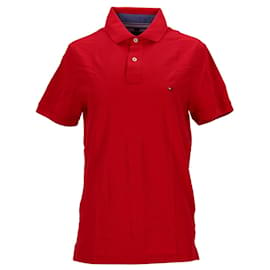 Tommy Hilfiger-Mens Pure Cotton Slim Fit Hilfiger Polo-Red