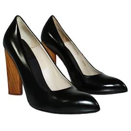 Yves Saint Laurent-Zapatos de Salón de Piel Negra con Tacones de Madera-Negro