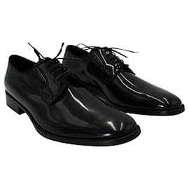 Saint Laurent-Sapatos de couro envernizado pretos com cordões-Preto