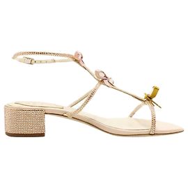 Rene Caovilla Sandali glitter champagne con fiocchi Metallico
