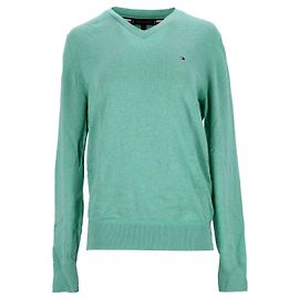 Tommy Hilfiger Herren-Pullover aus Bio-Baumwolle und Seide mit V-Ausschnitt Grün