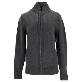 Tommy Hilfiger Grober Baumwollpullover für Herren mit durchgehendem Reißverschluss Grau