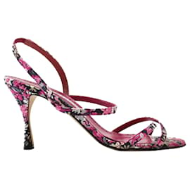 Manolo Blahnik-Sandali con cinturino alla caviglia con stampa floreale rosa-Rosa