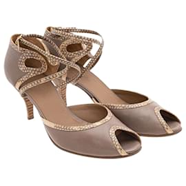 Hermès-Snakeskin Trim Strappy High Heel Sandals-Brown