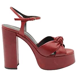 Saint Laurent-Dark Red Bianca Knotted Leather Platform Sandals-Red