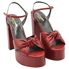 Saint Laurent-Dark Red Bianca Knotted Leather Platform Sandals-Red