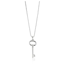 Tiffany & Co-TIFFANY & CO. Mini pendentif clé ovale sur chaîne de perles en argent sterling-Argenté,Métallisé