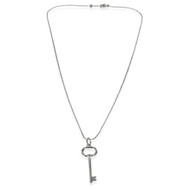 Tiffany & Co-TIFFANY & CO. Mini pendentif clé ovale sur chaîne de perles en argent sterling-Argenté,Métallisé