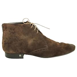 Louis Vuitton-Zapatos con cordones de ante marrónes-Castaño