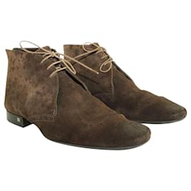 Louis Vuitton-Brown Suede Lace-Up Shoes-Brown