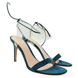 Gianvito Rossi-Teal lBue PVC Suede Strappy Sandals-Blue