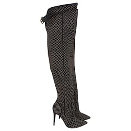 Alice + Olivia-Black Thigh High Gold Accent Boots-Black