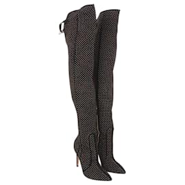 Alice + Olivia-Black Thigh High Gold Accent Boots-Black
