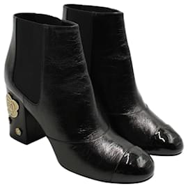 Chanel-Black Camellia Ankle Boots-Black