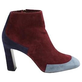 Hermès-Tri-Colour Suede Ankle Boots-Red,Dark red