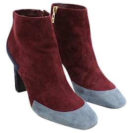 Hermès-Tri-Colour Suede Ankle Boots-Red,Dark red