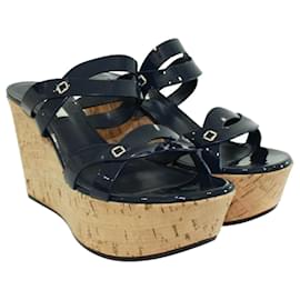 Casadei-Wedges with Navy Blue Straps-Blue,Navy blue