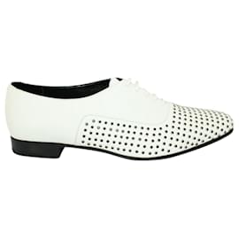 Saint Laurent-Chaussures à lacets blanches avec ornements en cristal noir-Blanc
