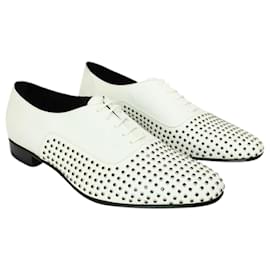 Saint Laurent-Sapatos de renda brancos com enfeites de cristal preto-Branco