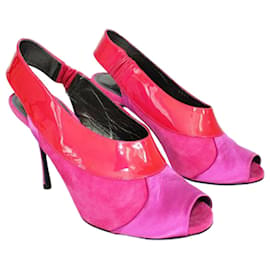Dolce & Gabbana-Pink and Red Peep-Toe Heels-Pink