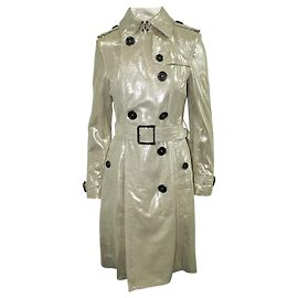 Burberry Lambskin Silver/ Gold Metallic Trench Coat Metallic