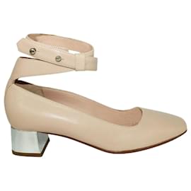 Autre Marque-Beige Round Toe Sandals with Silver Heels-Brown,Beige
