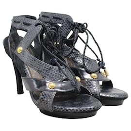 Louis Vuitton-Black Python Suede Patent Lace High Heel Sandals-Black