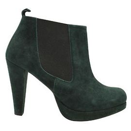 Ganni Green Suede Fiona Ankle Boots Green