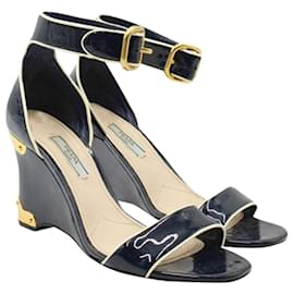 Prada-Blue & Cream Two-Tone Wedges-Blue,Navy blue