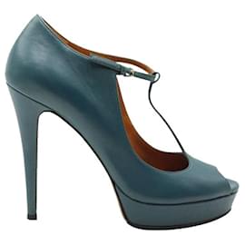 Gucci-Teal Leather Betty T-Strap Platform Pumps-Green